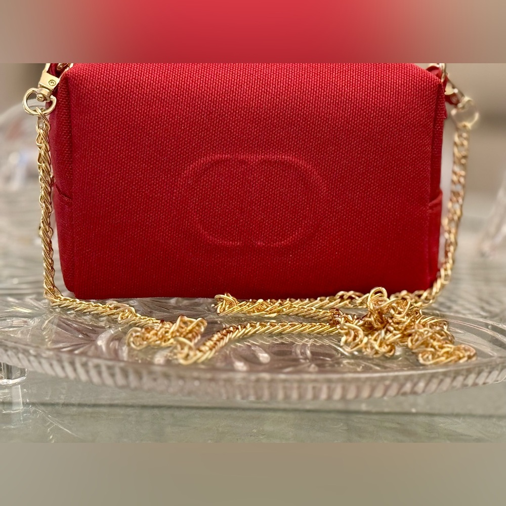 With Charm ;Dior Vibrant Red Canvas Cosmetic Sling with rich gold chain - Picture 11 of 17